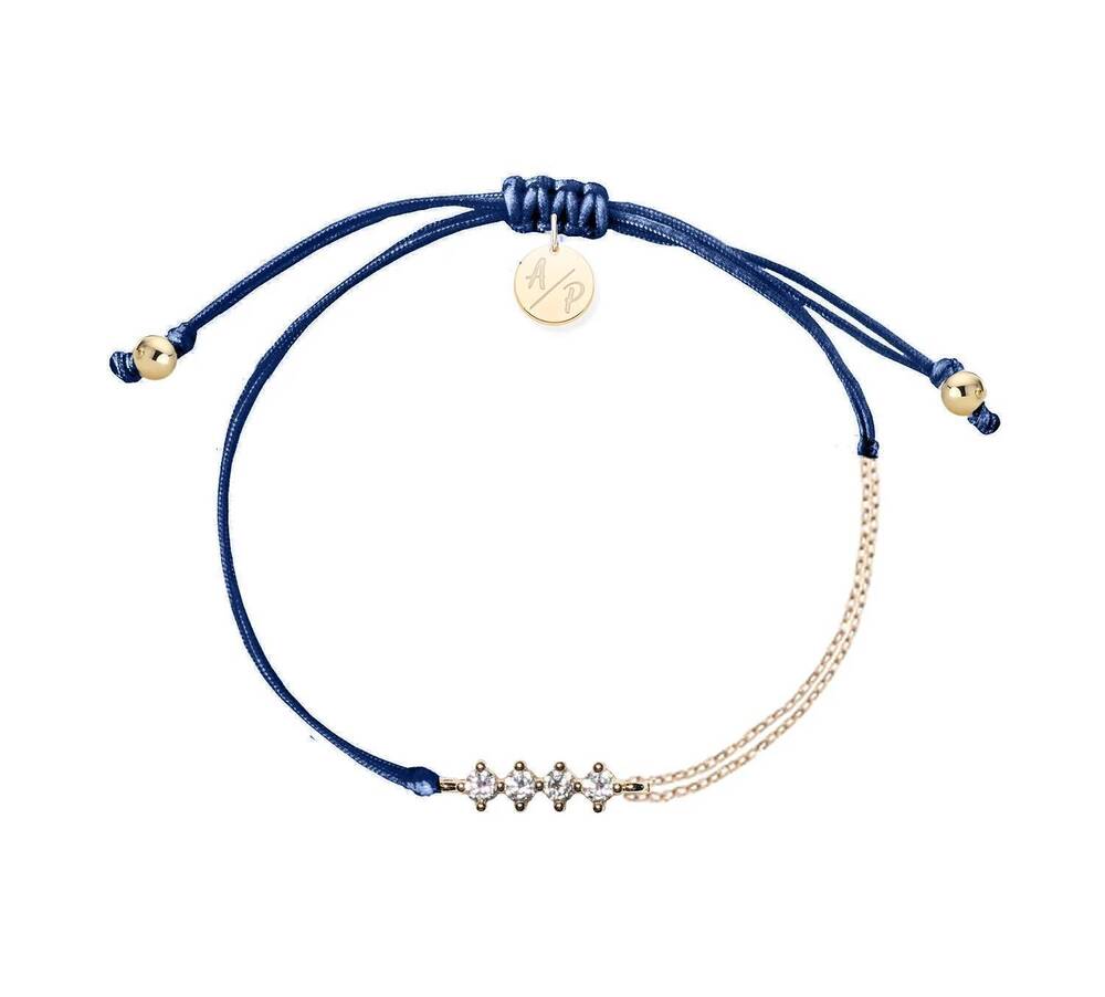 NEW ADRIANA PAPPAS women's cz crystal bar bracelet on colored cord in navy